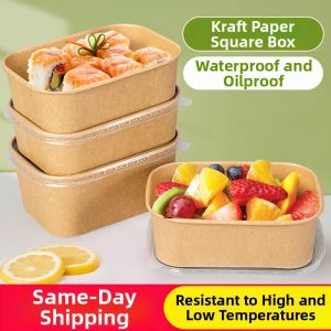 YINGXIKE | Disposable Brown Paper Rectangular Safe Meal Box