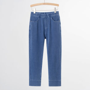 High Waist Ice Silk plus Size Denim Jeans Womens Four Way Stretch Summer Thin Soft Nine Point Straight Leg Elastic Waistband