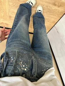 กางเกงยีนส์ทรงหลวมเอวสูง ทรงตรง ทรงสลิมฟิต กางเกงขายาวทรงสลิมฟิต ประดับคริสตัล กางเกงยีนส์ทรงหลวมสำหรับผู้หญิง