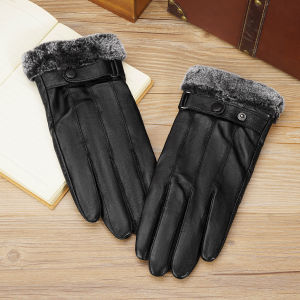 ถุงมือหนังแกะบิสันเดนิมสำหรับผู้ชาย ถุงมือหนังแกะกันหนาวแบบสัมผัสหน้าจอได้ ถุงมือกันลมสำหรับขับรถในฤดูหนาว