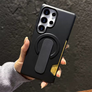 Slide-Mounted Card Holder Stand Magnetic Phone Case for Samsung S26 S25 Ultra S24 Plus Folding Bracket Shockproof Frosted Cover