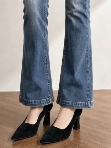 Daily Womens Pointed-Toe Block Heels Suede Slip-On Pumps for Office & Commute