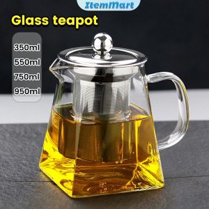 ItemMart 350ml/550ml/750ml/950ml Heat Resistant Glass Teapot with Stainless Steel Filter For Home Office Tea Set