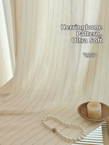 Nuo Rong Imitated Cashmere Herringbone Pattern Sheer Curtains Shoji Privacy Style Light-filtering