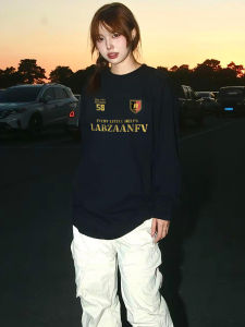 American Vintage Badge Letter Heavyweight Pure Cotton Long Sleeve T-Shirt Womens Autumn Retro Street Style Base Shirt Top