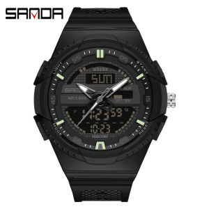SANDA Fashion Mens/Womens Dual Display Chrono Watch Casual Waterproof Alarm Clock Sport Watch