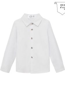 เสื้อเชิ้ตคอโปโลแขนยาวผ้าฝ้ายสีขาวสำหรับเด็ก เสื้อผ้าเด็กสไตล์เกาหลี ฤดูใบไม้ผลิและฤดูร้อน โพลีเอสเตอร์ 100% คอกลม