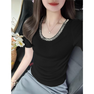 HUOLISI | Spaghetti Straps Pearl Decoration Slimming Knit T-Shirt