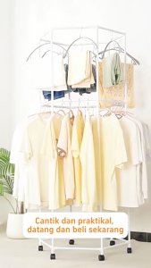 Multi-Function Clothes Drying Rack Dormitory Space Floor Standing Coat Hanger Stable Thickened Hexagonal Home Balcony Bedroom Rotating belt wheel