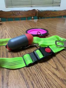 4 in 1 Set Dog Car Removable & Hardest Seatbelts Adjustable Seat Belt Harness for Cars Retractable Restraint Secures to Vehicle Headrest Poop Bag and Dog Bowl Black