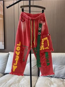 Loose Womens Jeans High Waist Torn Straight Leg Nine Point Pants Elastic Waist Denim Skinnies Casual Style Deep Color