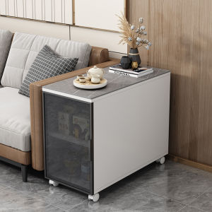 Luxurious Rock Panel Sofa Table Side Cabinet Living Room Gap Storage Table Rectangular Mobile Tea Table High Gloss White Furniture