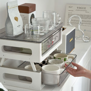 Nordic Style Double Layer Drawer Type Glass Cup Storage Rack Dustproof Desktop Cup Organizer Holder Plastic Material