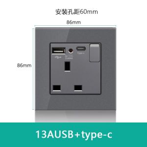 Hong Kong Australian Version Gray Glass Panel British 13A British Standard Socket Su with USB Lamp Concealed Curved Rack Switch