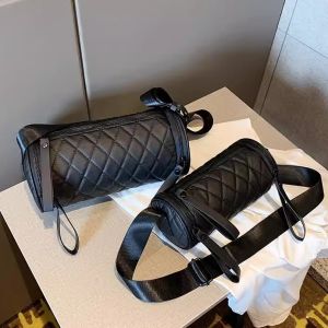 Trendy Oxford Cloth Bucket Bag Womens Shoulder Bag Casual Style Diamond Pattern round Cylinder Bag Water Bucket Bag Crossbody Bag