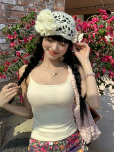 Basic Solid Color Strap Vest Women Summer Beach Slim Fit with Chest Pad Inner Wear Top Commute Style Regular Length Overhead