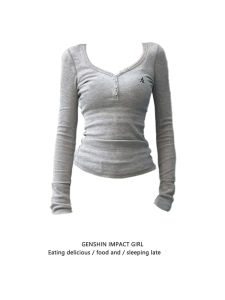 Slim Fit Embroidered V-neck Base Shirt Womens Spring New Style Pure Desire Spicy Girl Warm Versatile Top Quality Fabric