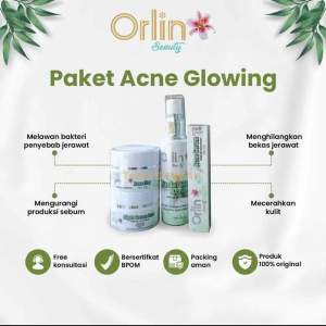 Orlin Beauty Ori Skincare Paket Acne Glowing Krim Penghilang Jerawat Bekas Jerawat Membantu Mencerahkan Kulit Wajah