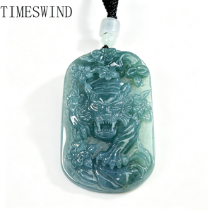 TIMESWIND Natural Authentic A-type Jade Zodiac Tiger Roaring Flower Forest Pendant Men Necklace Fashion Jewelry with Certificate