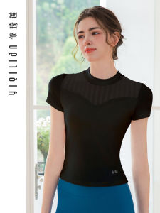 YiqiLian Womens Yoga Sportswear Short Sleeve Mesh Top Fitness Sensual T-Shirt Breathable Elastic Nylon Princess Style