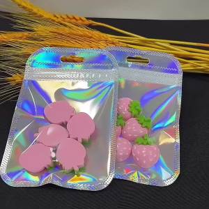 50pcs Long Iridescent Ziplock Bag Transparent Laser Plastic Seal Bags for DIY Jewelry Display Handicrafts Nail Eyelash Packaging
