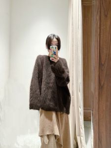 Thickened Mid-Length Womens Sweater Lazy Otter Fur Warmth Emitting Long Sleeve round Neck Sweet Style Inner Wear Winter Top