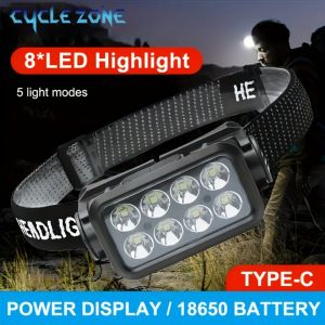 8 LED Induction Headlamp Type-C Rechargeable Sensor Head Lamp Head Flashlight Outdoor Camping Fishing 5 Lighting Modes Headlight