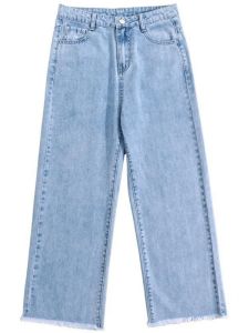 กางเกงยีนส์ขากว้างเอวสูงสําหรับผู้หญิงสไตล์ฤดูใบไม้ผลิฤดูร้อนพร้อมเอฟเฟกต์ขากระชับสัดส่วนข้อเท้ายาวกางเกง Jogger