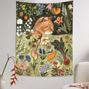 VIKAMA Cute Flowering Nature Tapestry Cat Swan Meadow Soft Cute Wind Tapestry Bedroom Living Room Cosy Ambience Home Decor
