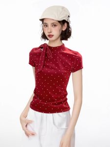 KBVVR | American Style Bow Shoulder Strap Waist Cinched T-Shirt