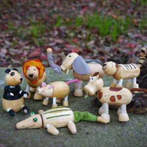 Realistic Wooden Animal Figure Toy Adjustable Limbs Eco-friendly Home Decor