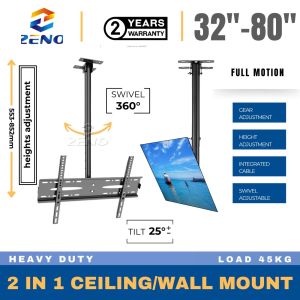 Zeno T6905M 32"-70" 360° Swivel Ceiling Wall TV Mount Flat Screen Displays Hanging Adjustable Ceiling TV Bracket Fits Most LCD LED OLED 4K TVs Pole Ceiling Mount Holds up to 45kg Max VESA 600x400mm
