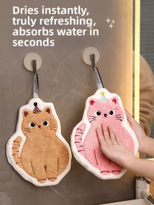 YUHANG | Cute Thick Quick Drying Coral Fleece Cartoon Cat Hand Towel
