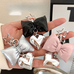 1/4 Pcs Lmitation Leather Bow Heart Pendant Bag Keychain Pendant Versatile Small Ornament