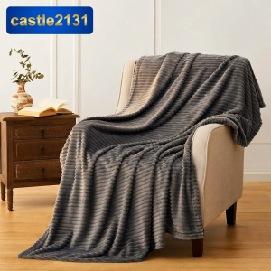 200x230cm Velvet Flannel Blanket Soft Thick Plain Stripe Cozy Cotton Comforter for Bed Sofa Winter Warm Blanket Lightweight Durable Breathable Home Bedding Easy Care
