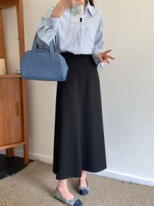 กระโปรงทรงเอเอวสูงสีดำทรงเข้ารูปสำหรับผู้หญิง ฤดูใบไม้ร่วงปี 2025 กระโปรงทรงร่มไซส์ใหญ่สำหรับผู้หญิงอายุ 18-24 ปี