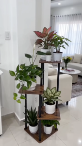 4/5/6-Tier Corner Plant Stand Multi-Tier Flower Pot Holder With Durable MDF Shelves & Metal Frame Space Saving Plant Rack For Indoor Outdoor Living Room Balcony & Garden