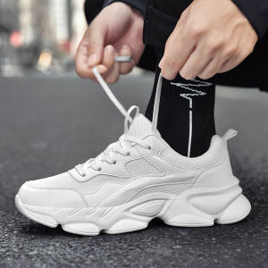 Puer Mens Running Shoes Breathable Mesh Upgraded Dad Shoes Increased Height Casual Sports Sneakers Pure White Trendy Shoes