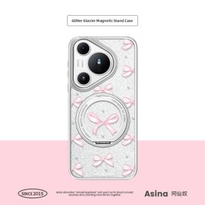 Asina | Luxurious Butterfly Knot Diamond Shards Phone Case For Huawei Pura70 Pro Full Cover Shockproof Magnetic Absorption Pura70 Pro Plus Glitter Powder Support Point Protective Case