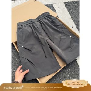 Black Pleated Studs Mens Lightweight Quick-Dry Shorts