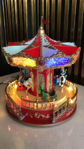 LED Lighted Christmas Carousel Music Box | Rotating Merry-Go-Round with Horses & Sleigh | Plays Christmas Songs