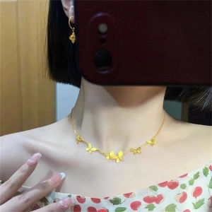 New Chinese Style 18K Gold Butterfly Necklace Womens Court Fashion Luxury Versatile Clavicle Chain  out Design ness