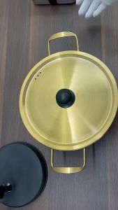 Gold Ramen Noodle Pot With Lid Korean Style Cooking Pots Double Handle Steet Vendor Cookware Hotpot Steel Soup Bowl