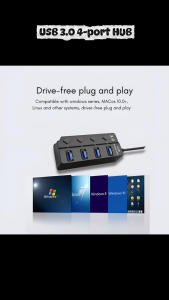 Multiple Expander USB 3.0 Hub with 4 Ports Individual LED Indicators & ON/OFF Switch Power Adapter Included for Fast Data Transfer