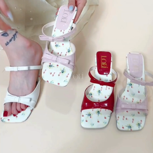 LOEI Chery Bloom Heels Wanita Motif Bunga & Pita Terbaru 2929