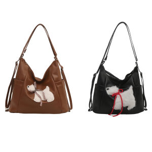 【Fast delivery】 Fashionable PU Leather Mens Shoulder Bag with Plush Puppy Embellishment Compact Crossbody for Daily Use