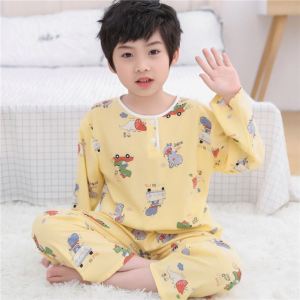 Summer Kids Poppin Pajamas Boys Girl Faux Silk Baby Child Oriental Silk Home Wear Long Sleeves Thin Thick Spring