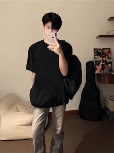 New Chinese Style Black Polo Shirt Short Sleeve Men Summer Bamboo Embroidery Trendy Half Sleeve Top 280g Heavy Five Sleeve