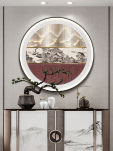 New Chinese Style round Restaurant Living Room Luminous Decorative Painting Landscape Relief Hanging Picture Entrance Hall Corridor Passage Light Painting