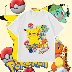 Bandai | Pokémon Cartoon Boy Short-sleeved Pure Cotton Summer Clothing - New Style for Childrens Girls Top - Childrens T-shirt